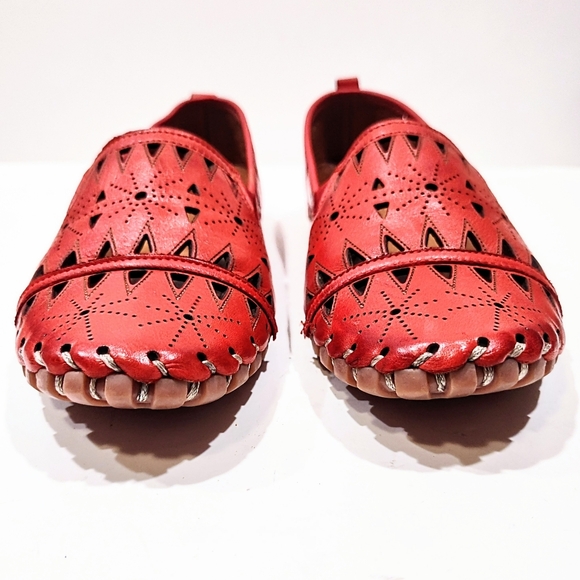 Spring Step Fusaro Flat Red Leather Cut Outs Slip-On Loafers Women’s 42 EU 11 US - Picture 5 of 11